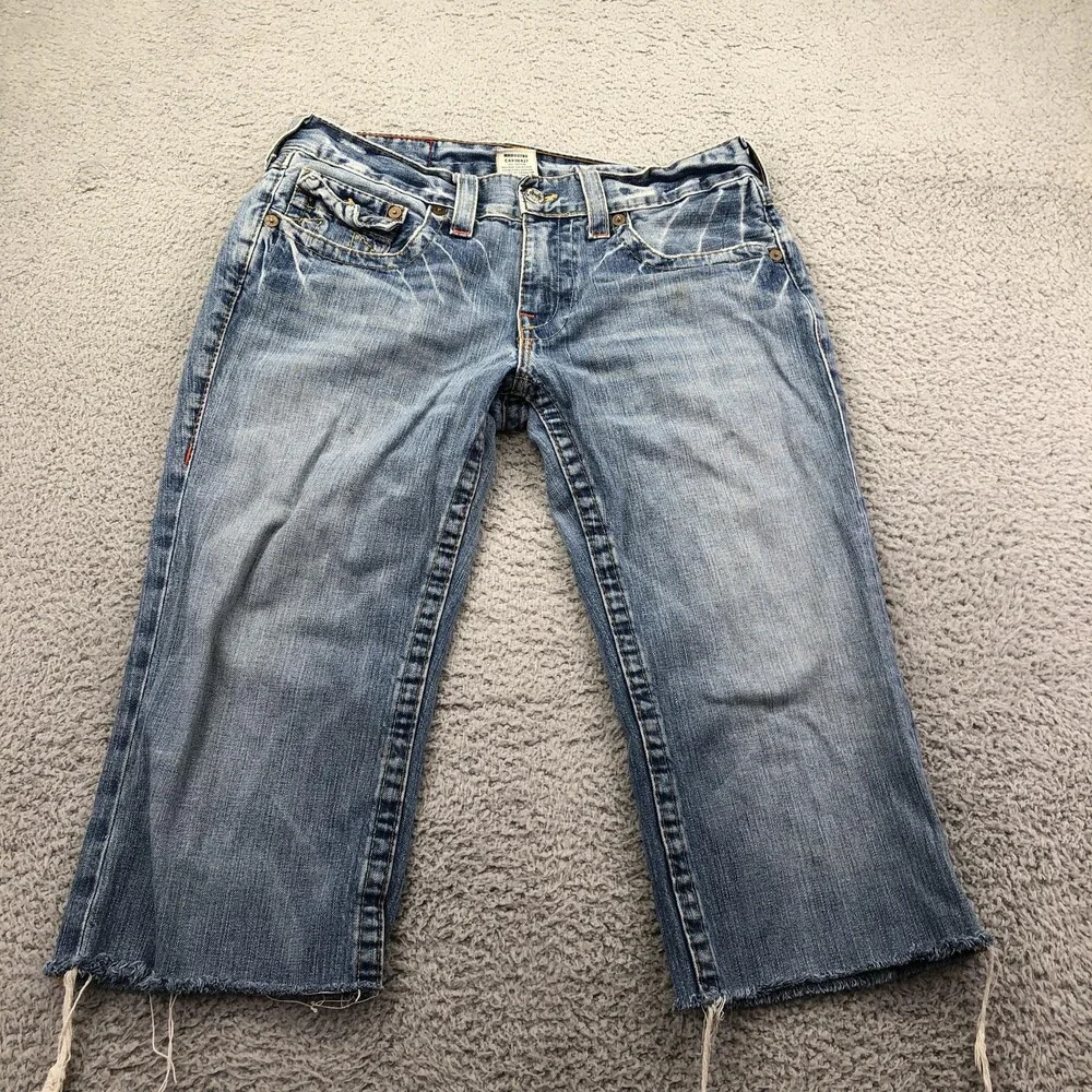 True Religion Billy Jeans Mens 32x24 Blue Medium Wash Relaxed Cropped Denim